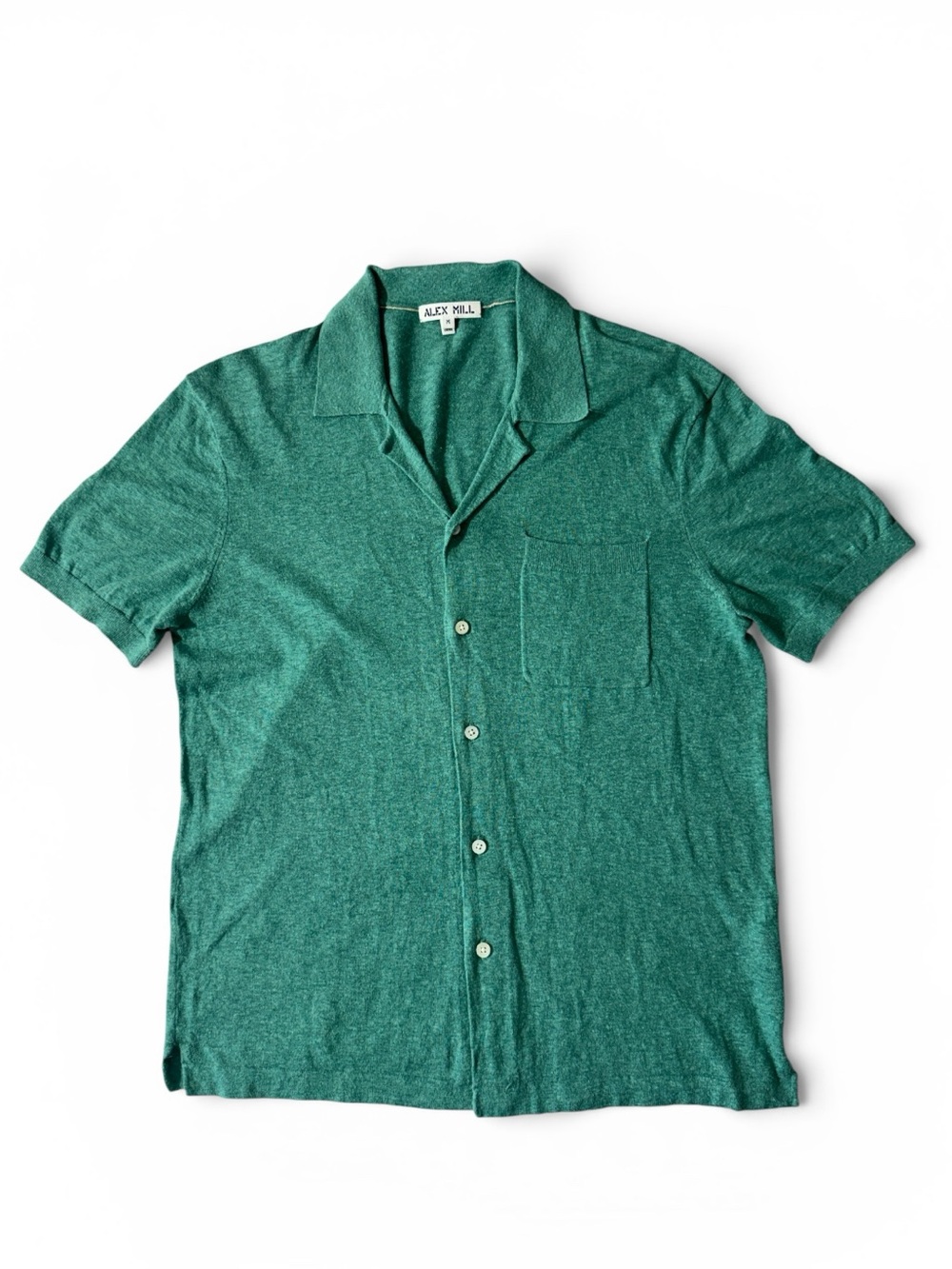 Alex Mill mens M Medium green solid bowling knit sweater button up shirt EUC